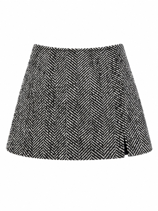 French Connection Dresses & Skirts - French Connection NWT Black White Chantelle Herringbone Slit Mini Skirt 12